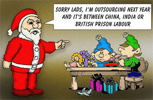 Father Xmas threatens his elves with outsourcing