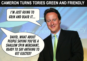 David Cameron perfects his Blairite mannerisms and turns 'green'...