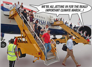 Jetting in for the anti-climate change march.