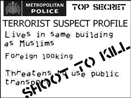 Metropolitan Police - Terrorist Suspect Profile - Lives near Muslims, foreign looking, threatens to use public transport - SHOOT TO KILL