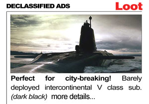 Declassified Ads - Perfect for city-breaking! Barely deployed intercontinental V class sub. (dark black) click for more details
