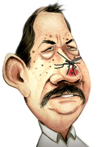 Nicaragua's Daniel Ortega has a mosquito bite on his nose....
