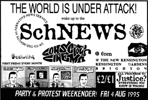Leaflet for SchLIVE - live readings of SchNEWS in Brighton 94-96